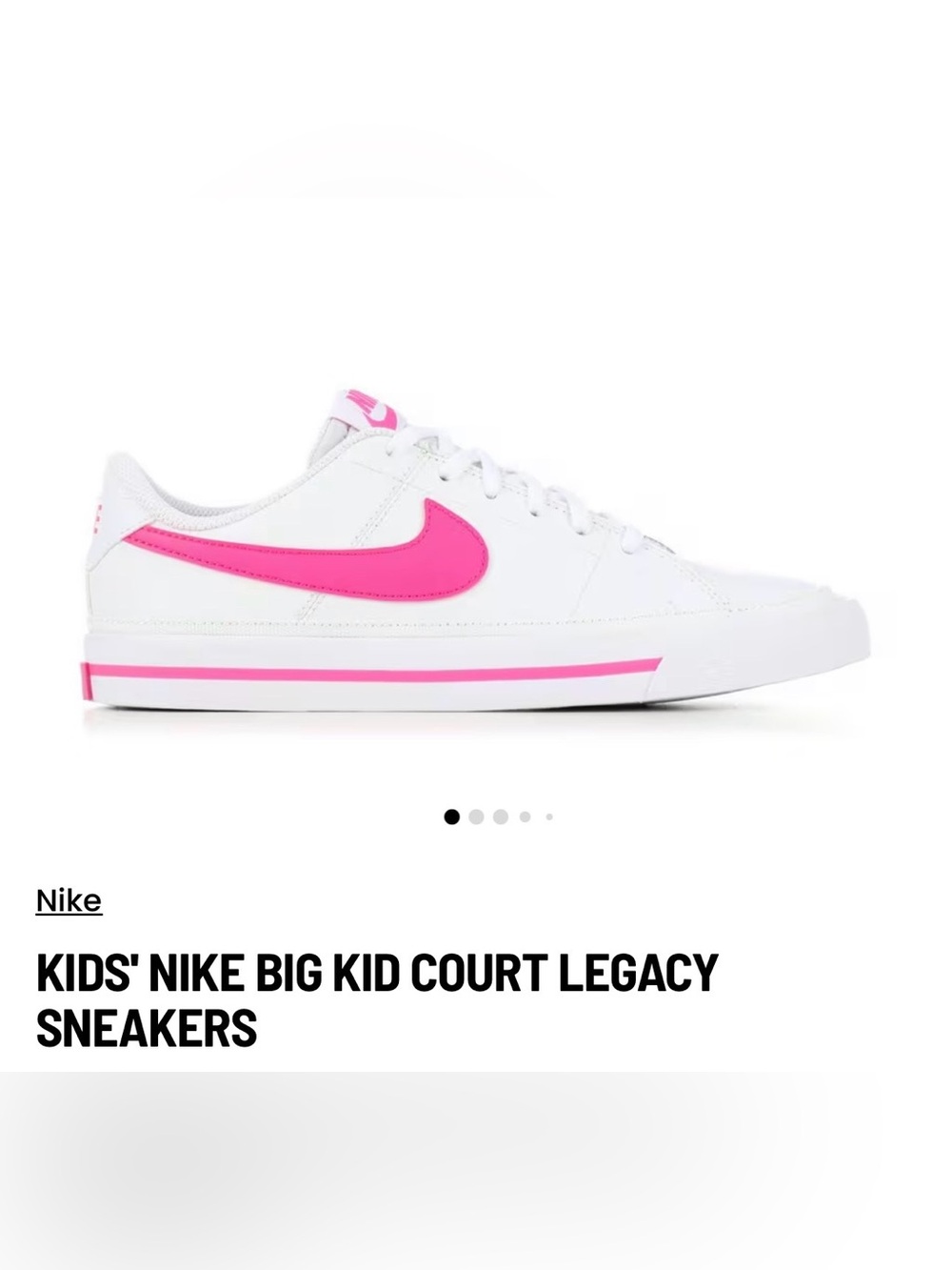 Nike Court Legacy GS White Laser Fuchsia Sneakers Size 6Y / Women’s 7.5